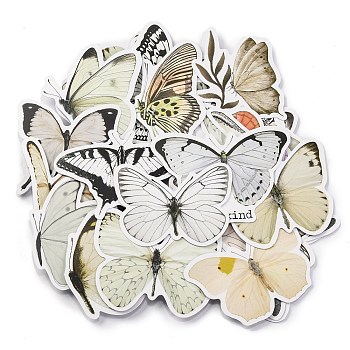 Butterfly 50Pcs Paper Scrapbook Stickers, for DIY Album Scrapbook, Diary Decoration, White, 30~67x39~79x0.2mm