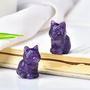 Natural Lepidolite Carved Healing Cat Figurines, Reiki Energy Stone Display Decorations, 30x23mm