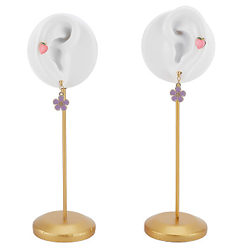 DELORIGIN 2Pcs 2 Styles Resin Ear Shaped Earring Stud Display Stands, Jewelry Holder for Earrings with Golden Plated Metal Base, WhiteSmoke, 5.4x5.75x19cm, Hole: 1.5mm, 1pc/style