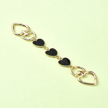 Alloy Enamel Heart Link Bag Chain, with Swivel Clasps, for Bag Replacement Accessories, Light Gold, Black, 16.6cm