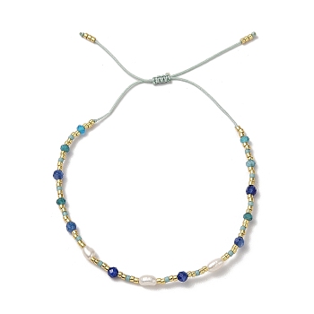 Miyuki Seed Bead and Natural Kyanite Braided Bracelets, with Nylon Cord, Blue, Inner Diameter: 1-3/4~3 inch(4.5~7.6cm)