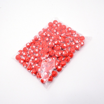 Opaque Acrylic Beads, Two Tone, Round with Heart Pattern, Red, 19x18.5mm, Hole: 2.5~3mm, 100pcs/bag.