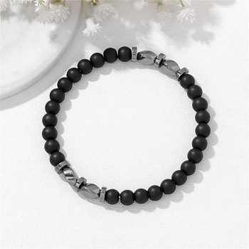Natural Obsidian Twist Round Beaded Stretch Bracelets, 7.48 inch(19cm)