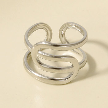Geometric Irregular 304 Stainless Steel Cuff Open Rings for Women, Stainless Steel Color, 14mm, Inner Diameter: 17mm