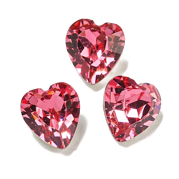 Glass Rhinestone Cabochons, Flat Back & Back Plated, Faceted, Heart, Rose, 6.5x6x4mm