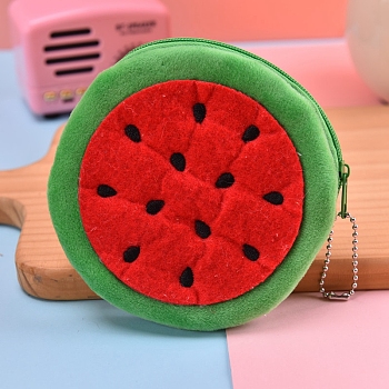 Fruit Pattern Plush Wallet Pocket, Coin Purse with Zipper, Mini Pouch Purse, Watermelon Pattern, 12x1cm
