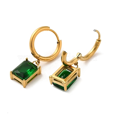Glass Rectangle Dangle Hoop Earrings(STAS-D089-19G)-2