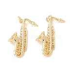 Brass Pendants, with Jump Rings, Cadmium Free & Lead Free, Long-Lasting Plated, Saxophone, Real 18K Gold Plated, 27x18.5x8mm, Hole: 3mm(KK-P217-12G)