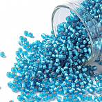 TOHO 11/0 Round Beads, Japanese Seed Beads, (23BF) Silver Lined Frost Dark Aquamarine, 11/0, 2.2mm, Hole: 0.8mm, about 1110pcs/10g(X-SEED-TR11-0023BF)