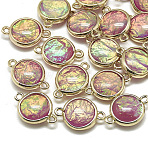Resin Links connectors, with Golden Tone Brass Findings, Flat Round, Indian Red, 17x11.5x5.5~6mm, Hole: 1.4~1.5mm(RESI-Q185-05E)