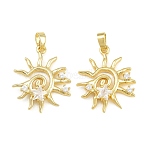 Brass Micro Pave Clear Cubic Zirconia Pendants, Sun with Star Charms, Real 18K Gold Plated, 23.5x19.5x4.5mm, Hole: 5x2mm(CU-CBABDE1-07G)