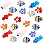 20Pcs Handmade Lampwork Beads, Fish, Mixed Styles, Mixed Color, 16.5~28x15.5~23x10~16mm, Hole: 1~2mm, 2pcs/style(LAMP-SZ0001-60)