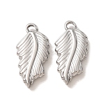 201 Stainless Steel Pendants, Polishing, Textured Leaf Charms, Stainless Steel Color, 19x9.5x3mm, Hole: 2mm(SA-CBA17F1-11P-A)