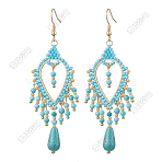 Bohemian Handmade Glass Beads Teardrop Chandelier Earrings, with Synthetic Turquoise, Golden, 81.5x30.5mm(EJEW-FS00084)