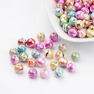 Perles acryliques ab vague de couleur imprimés, ronde, couleur mixte, 8mm, Trou: 2mm, environ 1800 pcs/500 g(MACR-Q151B-M)