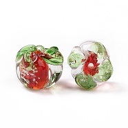 Handmade Lampwork Fruit Beads, Luminous, Glow in the Dark, Persimmon, Red, 15x12x12mm, Hole: 1.5~1.6mm(LAMP-C004-06G)