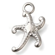 Anti-Tarnish 304 Stainless Steel Pendants, Starfish Charm, Stainless Steel Color, 17.5x13x2.5mm, Hole: 3mm(STAS-I310-09P)