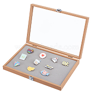 Wooden Presentation Boxes for Badge Storage and Display, with Glass Window and Hangers, Rectangle, BurlyWood, 24x35x5cm, Inner Diameter: 22.3x33.3cm(AJEW-WH0323-11)