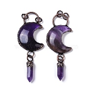 Natural Amethyst Crescent Moon Big Pendants, Faceted Bullet Gems Charms with Red Copper Plated Brass Findings, 95x32x9mm, Hole: 6mm(G-B073-04R-04)
