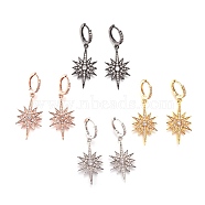 Brass Cubic Zirconia Hoop Earrings, Dangle Earrings, Twinkle Star, Clear, Mixed Color, 48mm, Pendant: 33.5x18x12.5mm, Pin: 1mm(EJEW-O084-14)