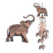 Metal Elephant & Tube Wind Chime, Art Hanging Decors for Garden Window Party, Red Copper, 900mm(ELEP-PW0001-23B)