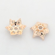 Nickel Free & Lead Free Rose Gold Alloy Fancy Bead Caps, Long-Lasting Plated, 6-Petal, Flower, 13x5mm, Hole: 2mm(PALLOY-J471-58RG-FF)
