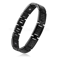SHEGRACE Stainless Steel Panther Chain Watch Band Bracelets, with Carbon Fiber, Gunmetal, Black, 9 inch(23cm)(JB660A)
