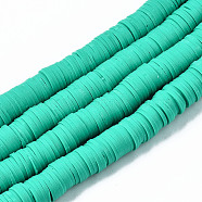 Handmade Polymer Clay Beads Strands, for DIY Jewelry Crafts Supplies, Heishi Beads, Disc/Flat Round, Light Sea Green, 8x0.5~1mm, Hole: 2mm, about 350~387pcs/strand, 15.75 inch~16.14 inch(40~41cm)(CLAY-R089-8mm-141)