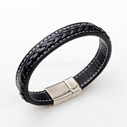 Imitation Leather Cord Bracelets, with Titanium Steel Magnetic Buckle, Black, 210mm(8-1/4 inch)(X-BJEW-N0011-029B)