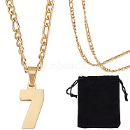 1Pc 304 Stainless Steel Figaro Chain Number Pendant Necklaces, 1Pc Rectangle Velvet Pouches, Golden, 24.21 inch(61.5cm), Pendant: 20x10.5mm(NJEW-BBC0001-28D-G)