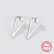 Rhodium Plated Sterling Silver Stud Earrings, Hollow Twist Triangle, Platinum, 30x13mm(EL2362-1)