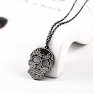 Stainless Steel Mexican Candy Skull Pendant Necklaces, Black(CQ9422-3)