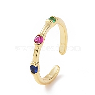 Colorful Cubic Zirconia Open Cuff Ring, Brass Jewelry for Women, Real 18K Gold Plated, Inner Diameter: 16mm(RJEW-C002-02G)