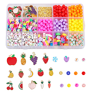 DIY Furit Theme Jewelry Making Finding Kit, Including Plastic & Resin Stripe & Polymer Clay Sweet Food & Acrylic Letter & Alloy Spacer Beads, Pineapple & Carrot & Cherry Alloy Enamel Pendants, Mixed Color, 826pcs/box(DIY-CA0005-41)
