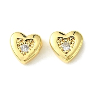 Brass Micro Pave Cubic Zirconia Beads, Heart, Real 18K Gold Plated, 7x8x3.5mm, Hole: 0.9mm(FIND-Z035-18G)