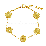 Stainless Steel Flower Link Chain Bracelet, Real 18K Gold Plated, 6-3/4 inch(17cm)(KW3287-1)