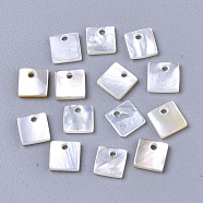 Natural White Shell Mother of Pearl Shell Charms, Square, Seashell Color, 6x6x1mm, Hole: 1.2mm(SHEL-R047-07)