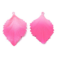 Spray Painted Iron Big Pendants, Leaf, Hot Pink, 63x42x5.5mm, Hole: 1.8mm(IFIN-N008-034D)