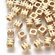 Brass Beads, Cube, Nickel Free, Real 18K Gold Plated, 3x3x3mm, Hole: 1.6mm(X-KK-T055-022G-NF)