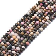 Natural Rhodonite Beads Strands, Faceted, Rondelle, 6x4mm, Hole: 1mm, about 85~90pcs/strand, 15.55 inch(39.5cm)(G-F715-099)