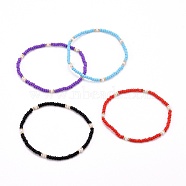 Glass Seed Beads Stretch Bracelets, with Brass Beads, Mixed Color, Inner Diameter: 2-1/4 inch(5.8cm)(BJEW-JB06296)