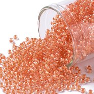 TOHO Round Seed Beads, Japanese Seed Beads, (964) Inside Color Crystal/Dark Coral Lined, 11/0, 2.2mm, Hole: 0.8mm, about 5555pcs/50g(SEED-XTR11-0964)