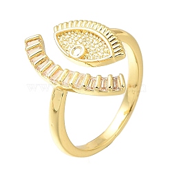 Eye Rack Plating Brass Micro Pave Cubic Zirconia Open Cuff Rings for Women, Cadmium Free & Lead Free, Long-Lasting Plated, Real 18K Gold Plated, US Size 6(16.5mm)(RJEW-M022-23G)