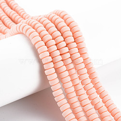 Handmade Polymer Clay Beads Strands, for DIY Jewelry Crafts Supplies, Flat Round, Misty Rose, 6~7x3mm, Hole: 1.5mm, about 113~116pcs/strand, 15.55 inch~16.14 inch(39.5~41cm)(CLAY-N008-33)