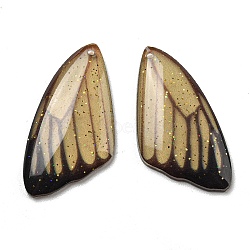 Transparent Epoxy Resin Pendants, with Glitter Powder, Wing Charms, Pale Goldenrod, 26x13x2.5mm, Hole: 1mm(CRES-A053-03)
