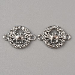 Alloy Crystal Rhinestone Connector Charms, Flat Round Links with Crab, Platinum, 16x22x3mm, Hole: 2mm(FIND-WH0002-75P)