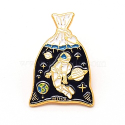 Bag with Astronaut Cartoon Enamel Pin, Zinc Alloy Enamel Brooch for Jacket Backpack Hat Pant Accessories, Black, 30.5x20x10.5mm(JEWB-TAC0002-32)