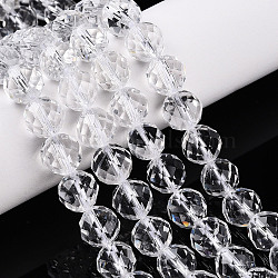 Natural Quartz Crystal Beads Strands, Rock Crystal, Round with Faceted, 7.5~8mm, Hole: 1mm, about 23~26pcs/strand, 7.36~7.72''(18.7~19.6cm)(G-S345-8mm-35)