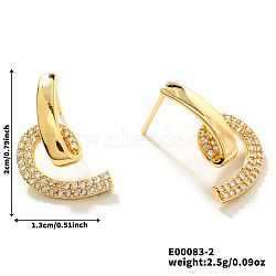 Fashionable Exquisite Brass Micro Pave Clear Cubic Zirconia Stud Earrings, Versatile and Elegant, Golden, 20x13mm(LF6788-2)