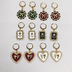 Alloy Enamel Heart/Rectangle/Flower Pendant Locking Stitch Markers, with 304 Stainless Steel Clasps, Mixed Color, 3.5~3.8cm, 6 style, 2pcs/style, 12pcs/set(HJEW-AB00024)